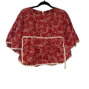60s vintage Allen Silvers paisley floral red & white cropped capalet